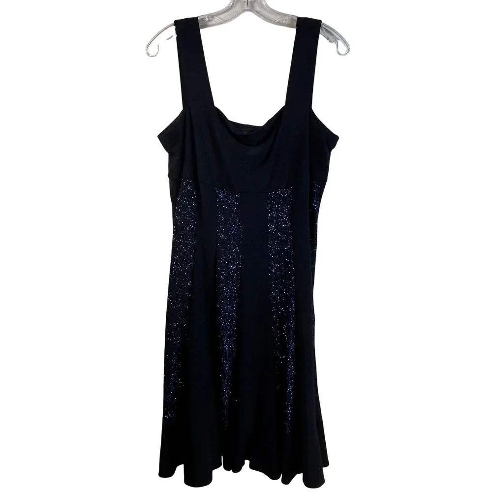 R&M Richards Womens Navy Blue 2‎ Piece Glitter Floral Dress and Jacket Set XL